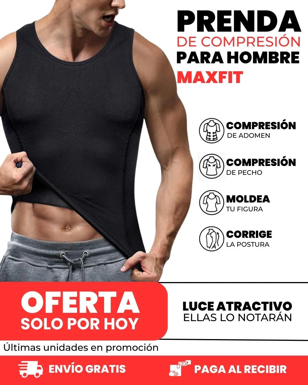 MAXFIT®  COMPRESSION | la camisilla de compresión inteligente, alinea tu postura, define tu pecho y abdomen desde el primer uso