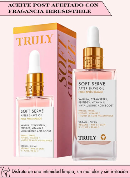 TRULY aceite para después del afeitado con aroma irresistible | Tratamiento curativo aclarante e hidratante de la zona intima. Piel suave, clara y sin irritaciones.
